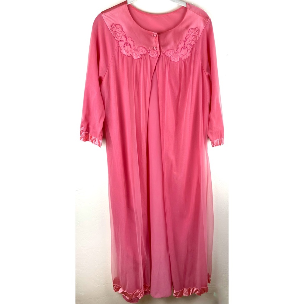 Vintage Sears Intimate night Robe Medium 38-40 chiffon 2 layer 3/4 arm 60s 70s
